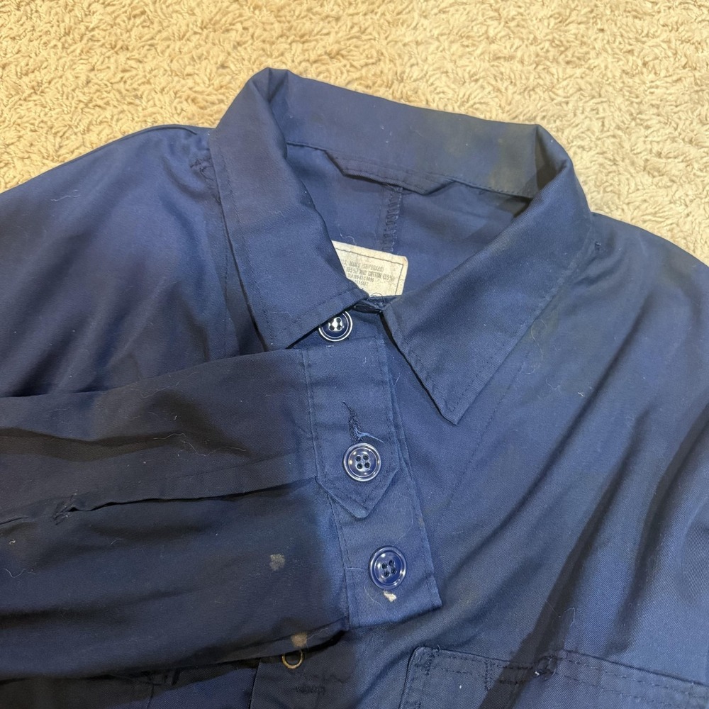 Vintage U.S. Military Coveralls Mens 44L Blue Shipboard Work Jumpsuit Cotton
